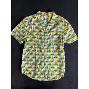 COTTON SHORT SLEEVE GEOMETRIC PATTERN BUTTON DOWN SHIRT